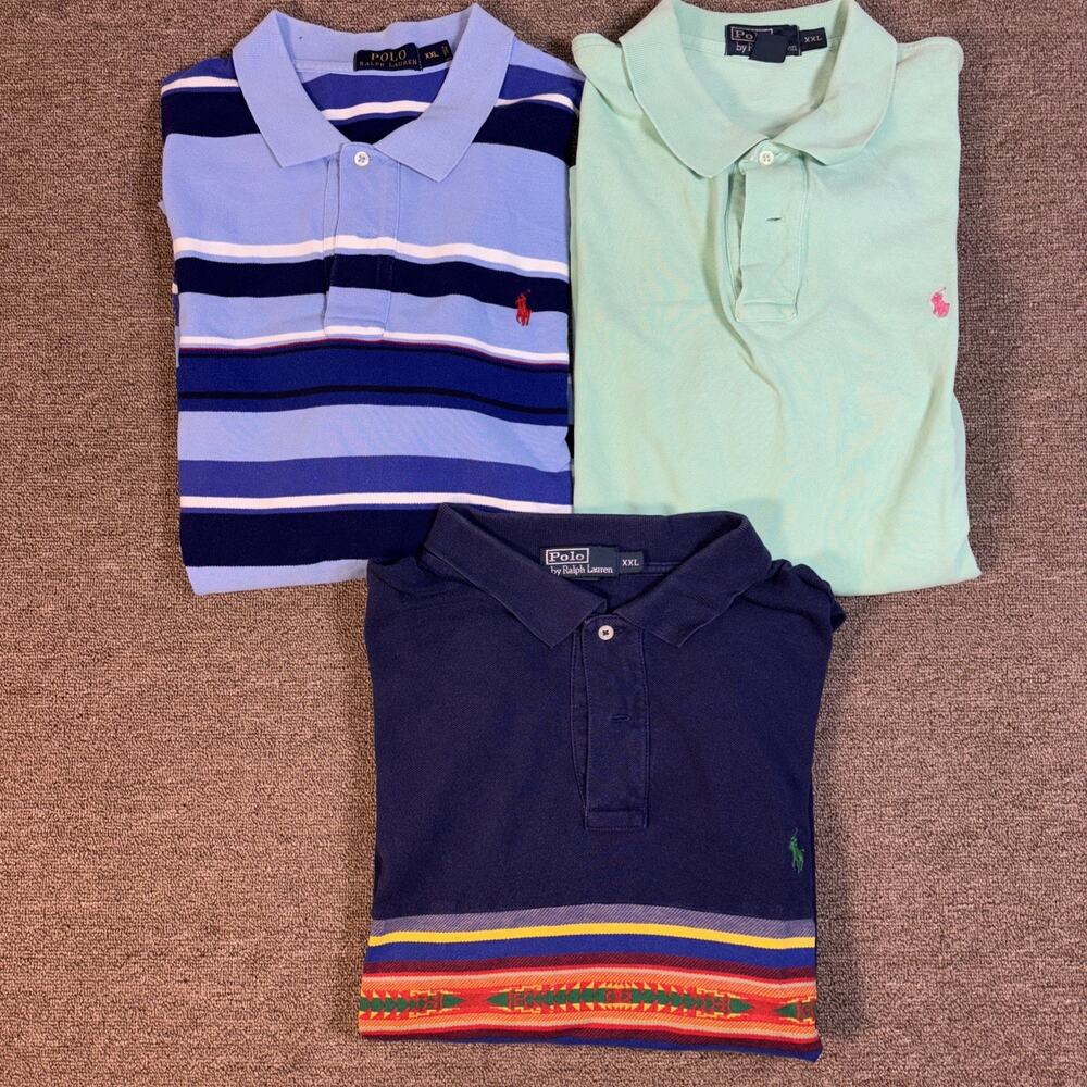 Polo Ralph Lauren Men’s Short Sleeve Polo Lot 3 Shirts Solid Strip Aztec 2XL